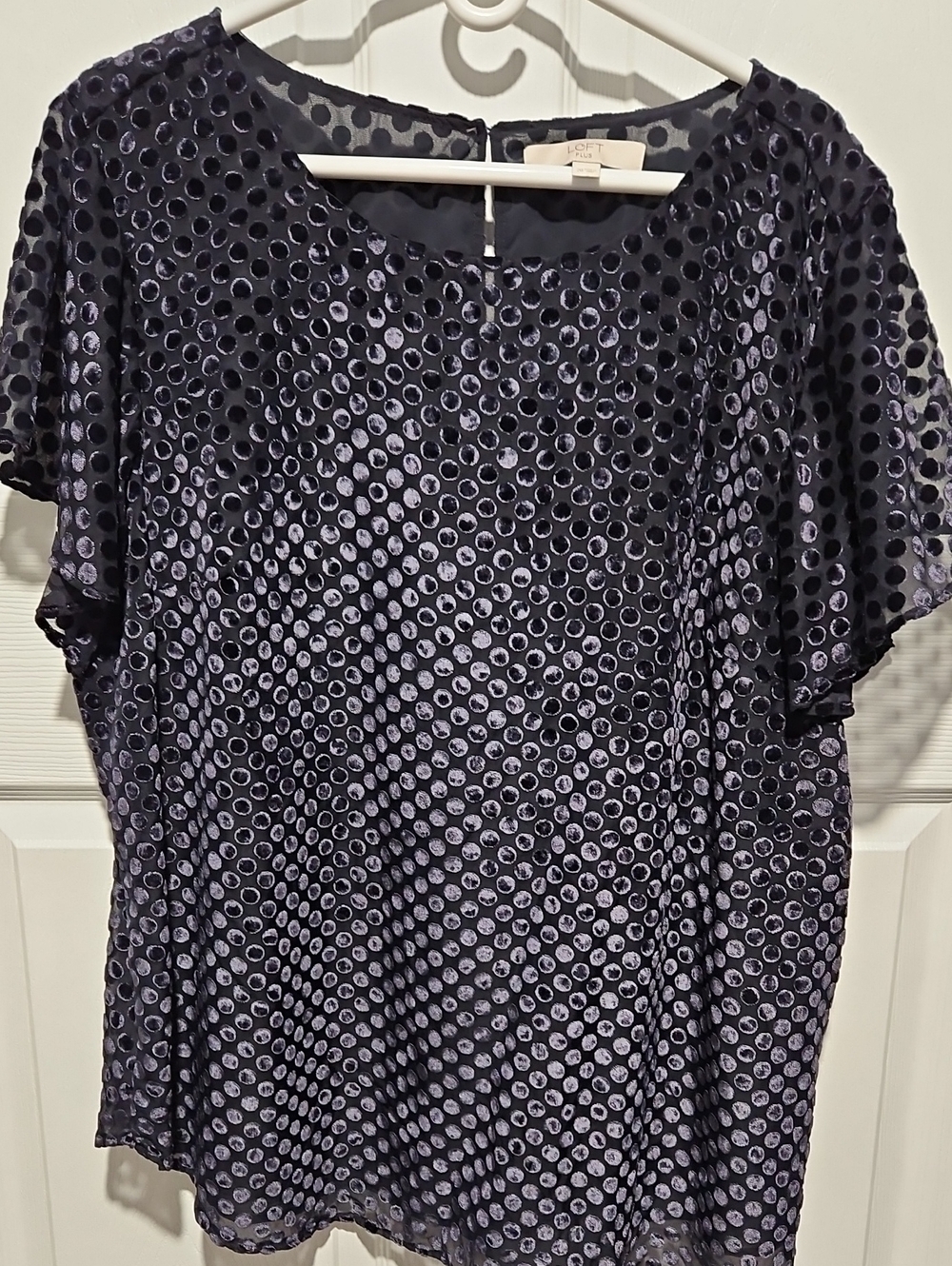 LOFT Navy Polka Dot Flutter Sleeve Blouse